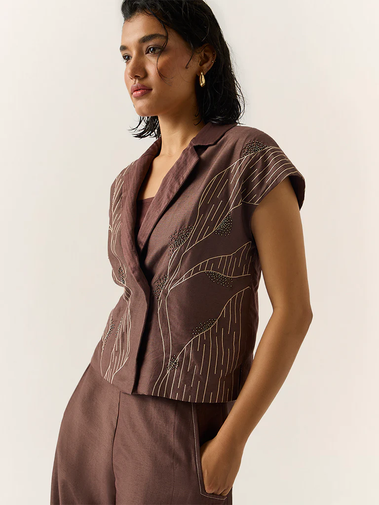 Co-ord Set with embroidery – Brown