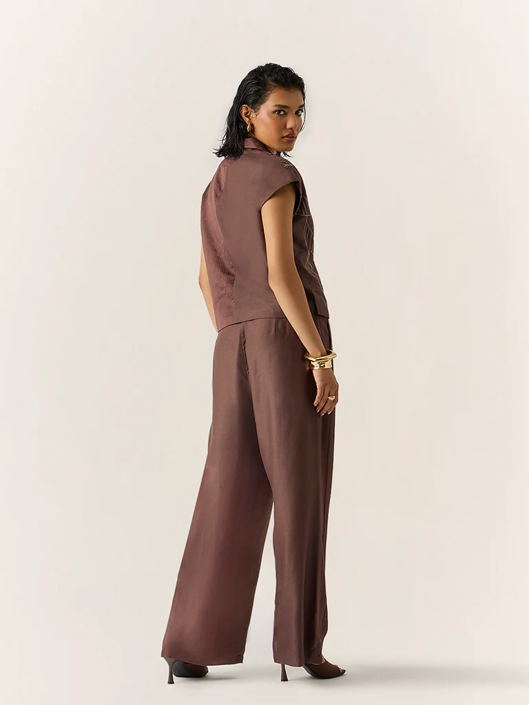 Co-ord Set with embroidery – Brown - Image 4