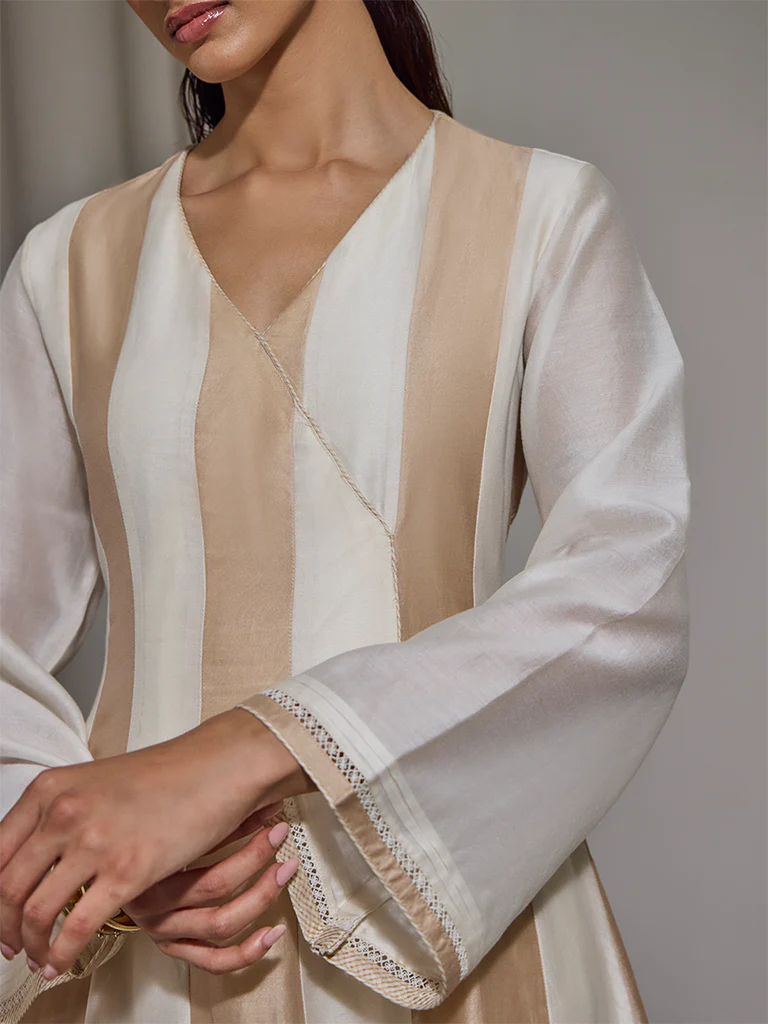 Colour-Block Kurta – Ivory - Image 3