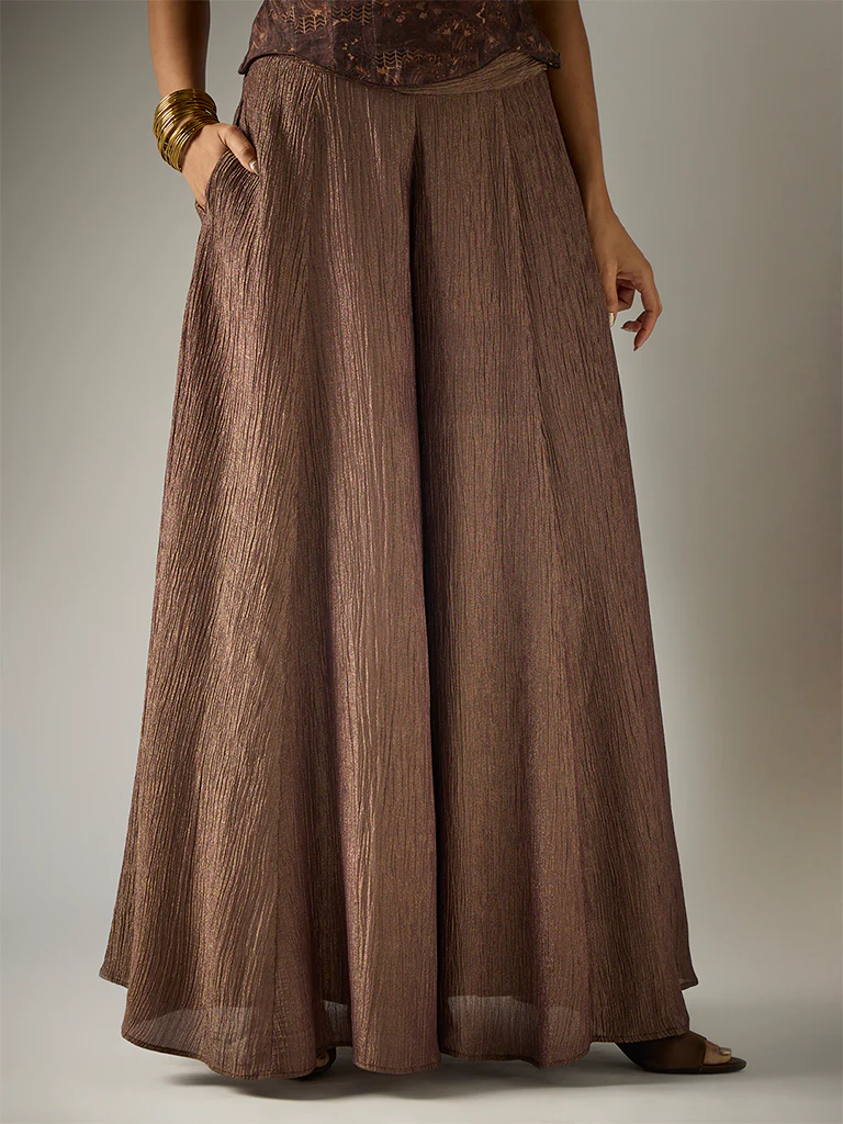 Crushed Tissue Palazzos – Brown