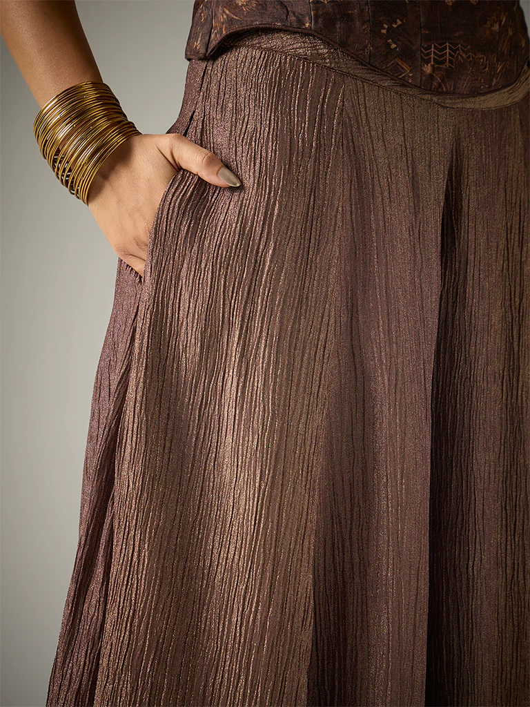 Crushed Tissue Palazzos – Brown - Image 3