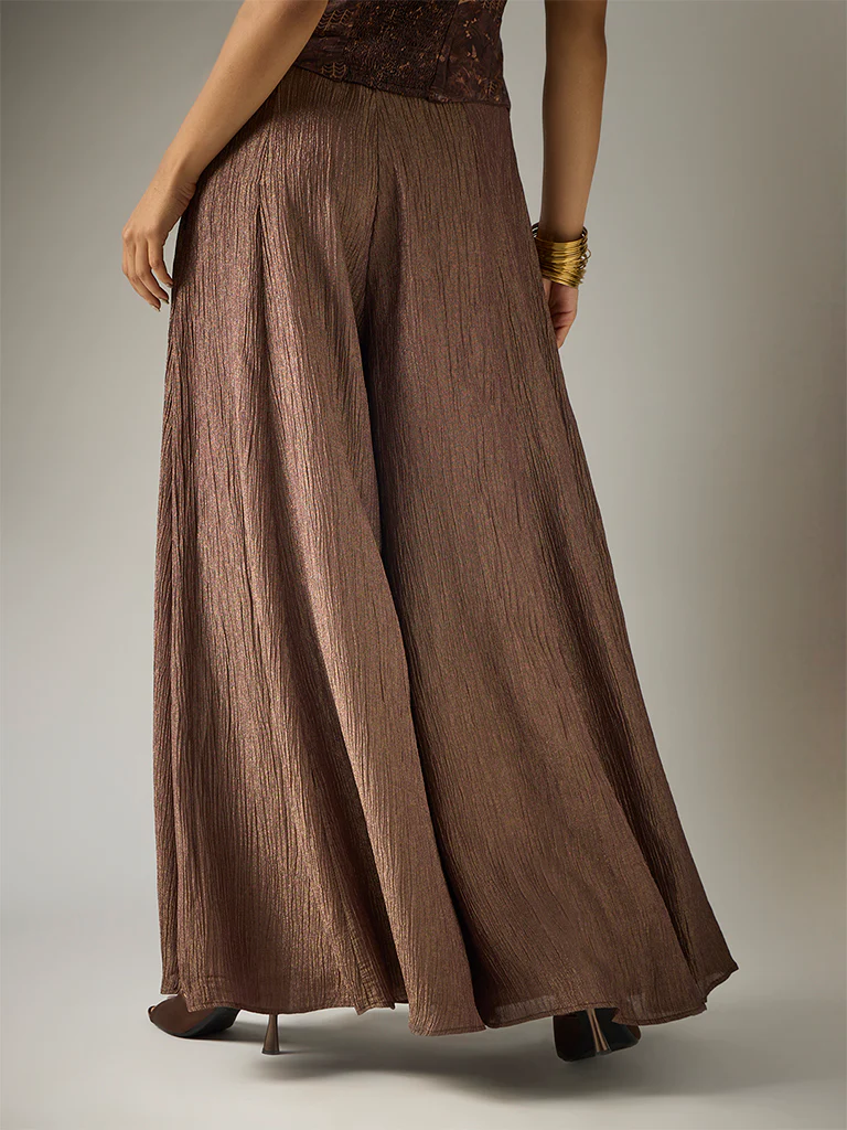 Crushed Tissue Palazzos – Brown - Image 4