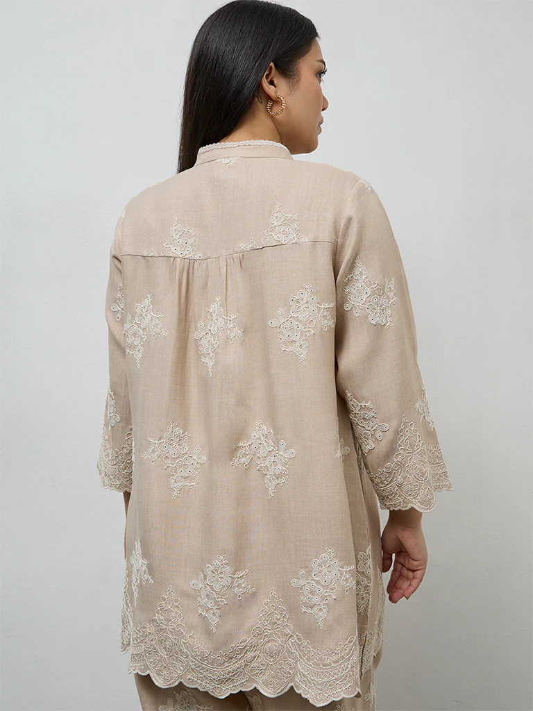 Diza Beige Floral Embroidered Tunic - Image 4