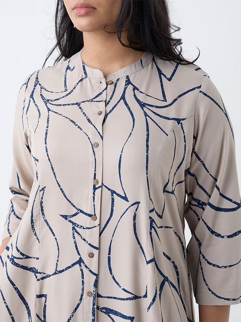 Diza Beige Printed A-Line Kurta - Image 3