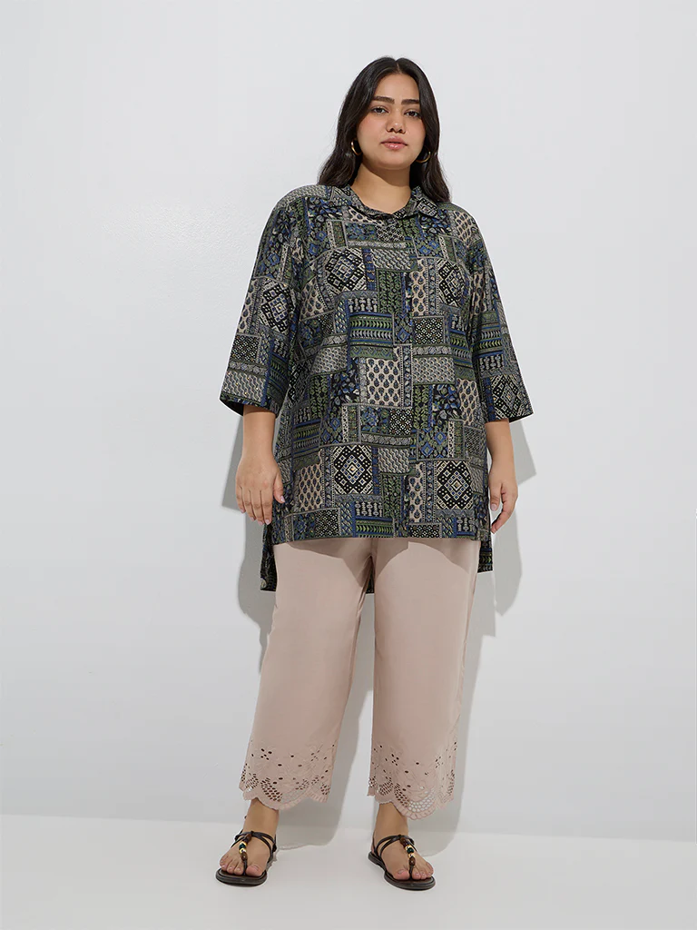 Diza Beige Schiffli Detailed Cotton Ethnic Pants - Image 2