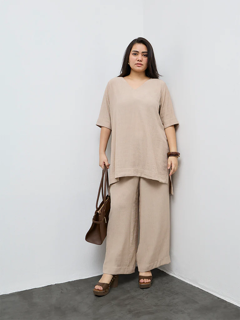 Diza Beige Textured Pants - Image 2