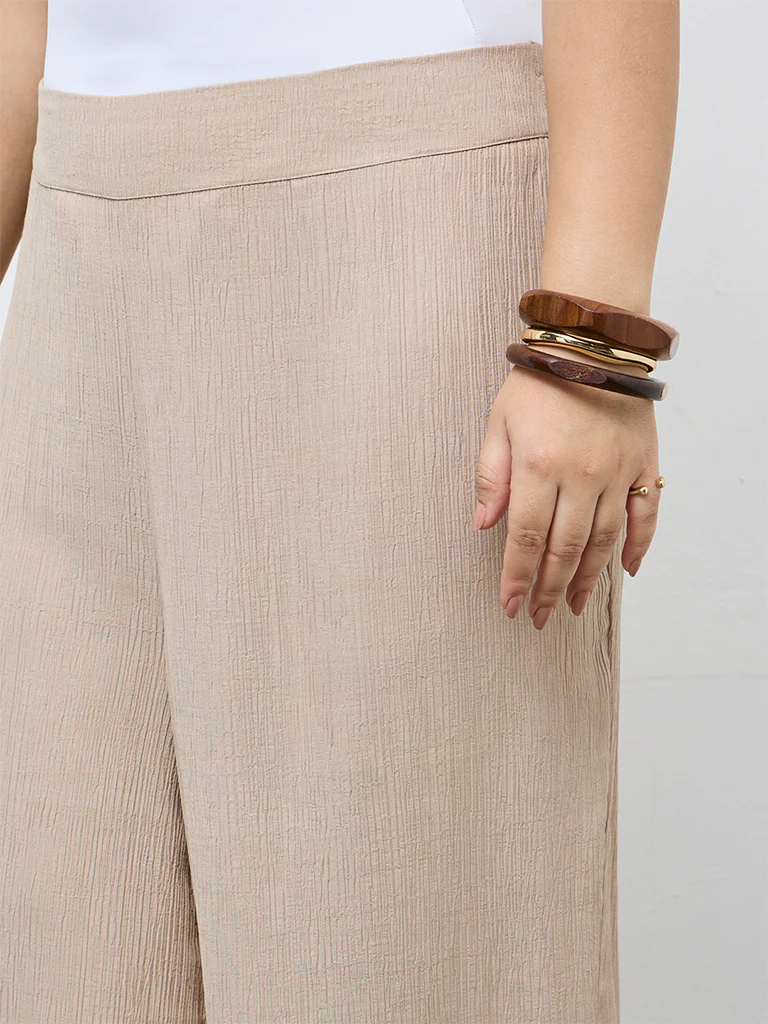 Diza Beige Textured Pants - Image 3