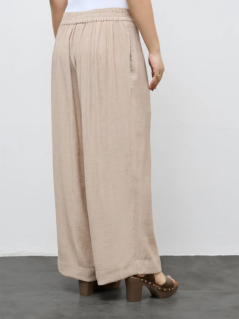 Diza Beige Textured Pants - Image 4