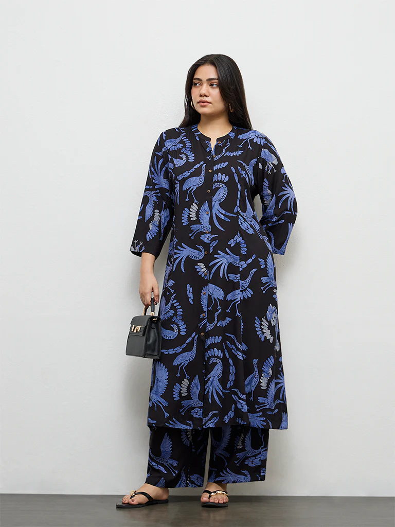 Diza Black Bird Pattern Palazzos - Image 2