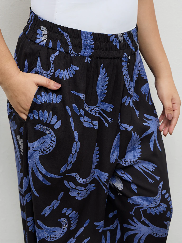 Diza Black Bird Pattern Palazzos - Image 3
