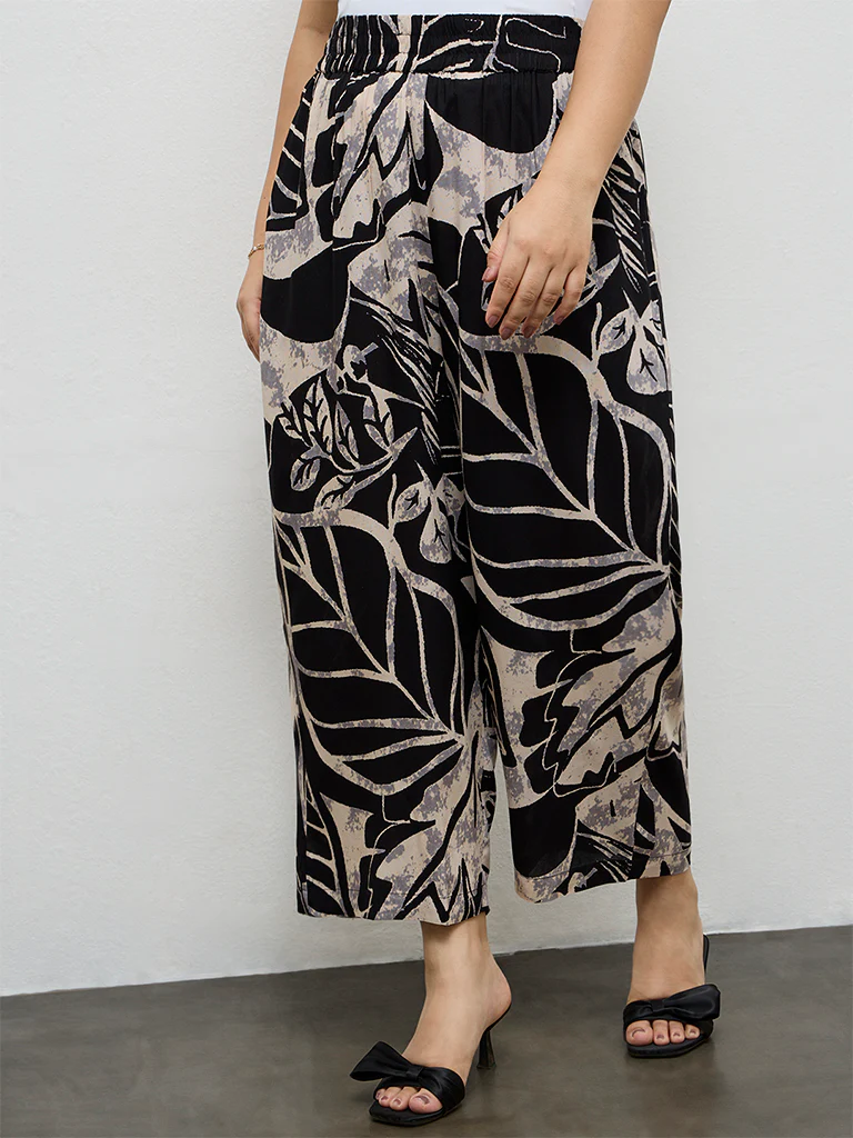 Diza Black Botanical Design Palazzos