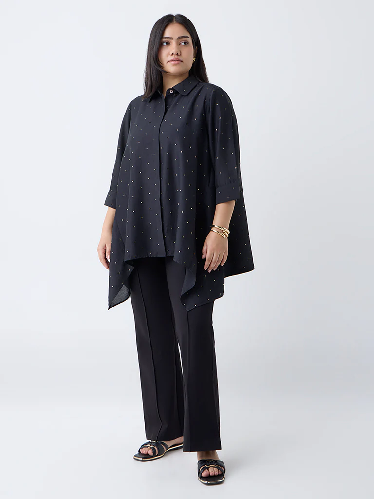 Diza Black Embellished Asymmetric Tunic - Image 2