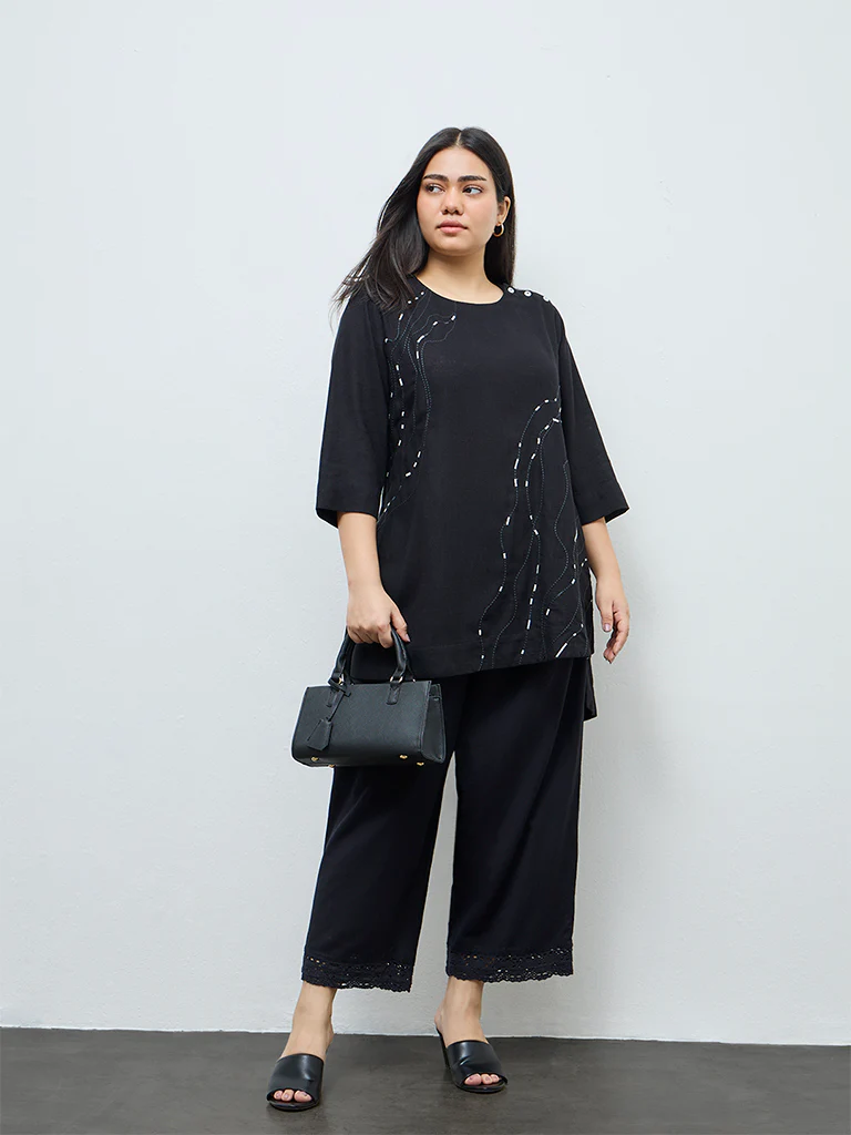 Diza Black Embellished High-Low Tunic - Image 2