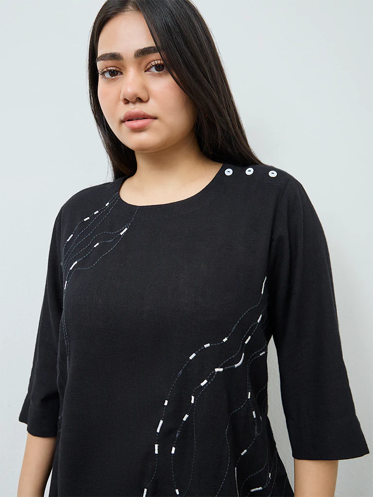Diza Black Embellished High-Low Tunic - Image 3