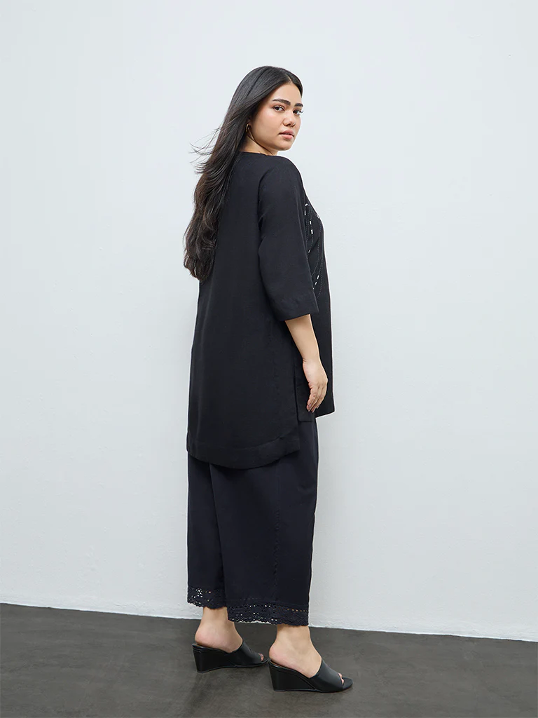 Diza Black Embellished High-Low Tunic - Image 4