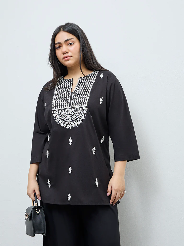 Diza Black Embroidered Cotton Tunic - Image 2