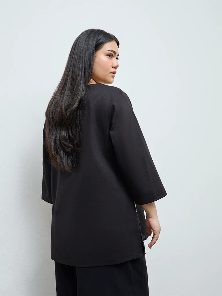 Diza Black Embroidered Cotton Tunic - Image 4