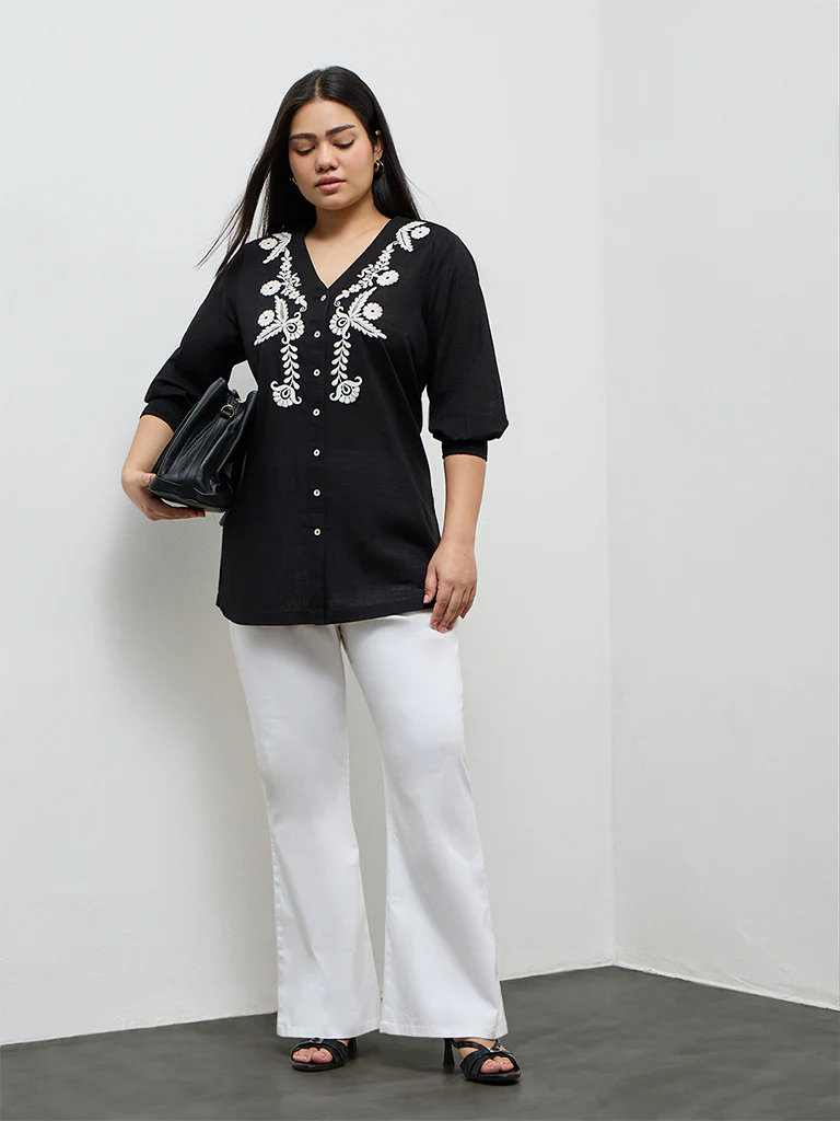 Diza Black Embroidered Cotton Tunic - Image 2