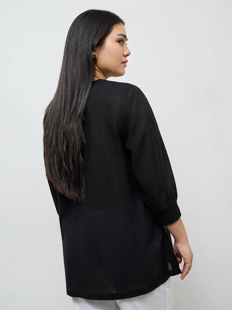 Diza Black Embroidered Cotton Tunic - Image 4