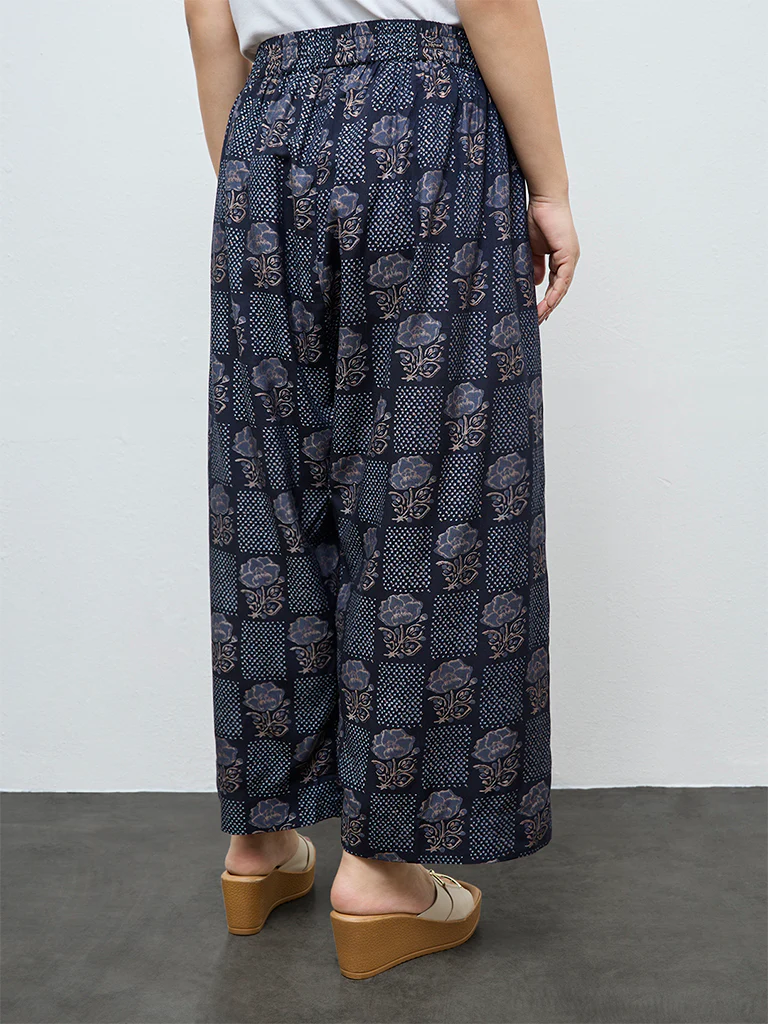 Diza Black Floral Design Ethnic Pants - Image 4