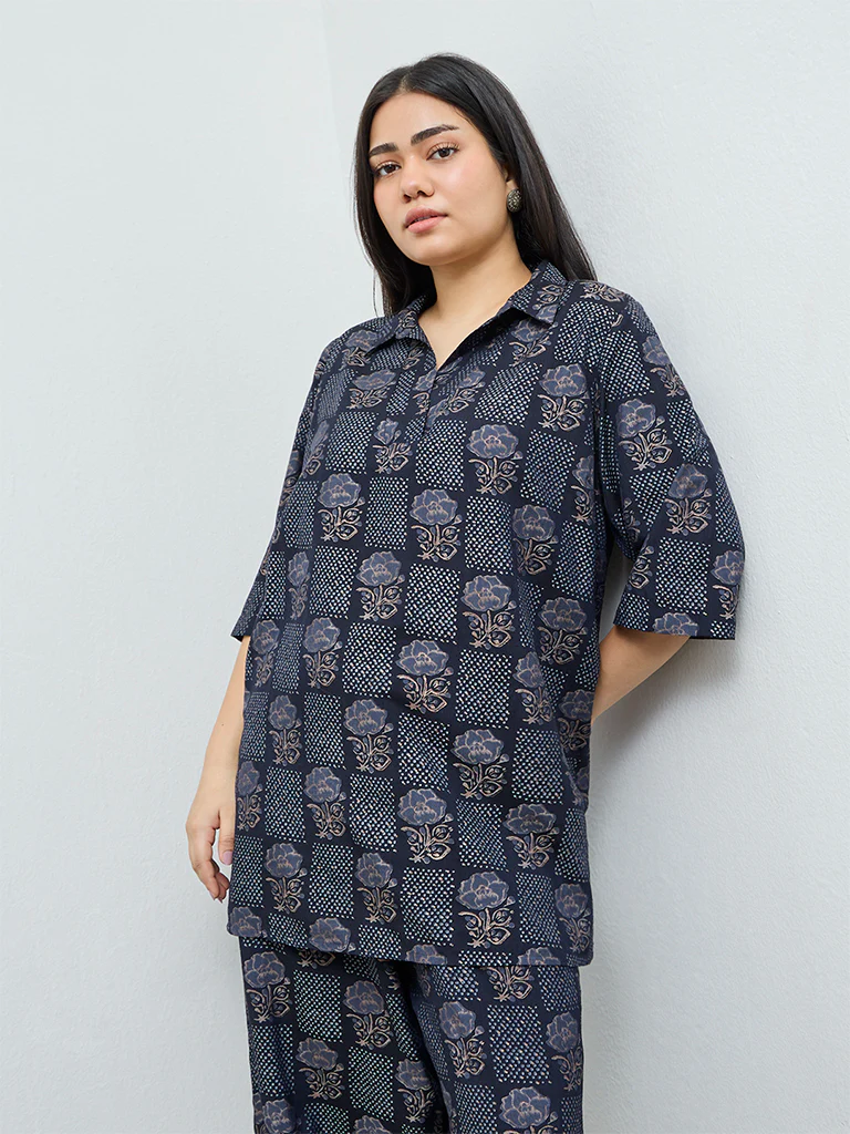 Diza Black Floral Design Tunic