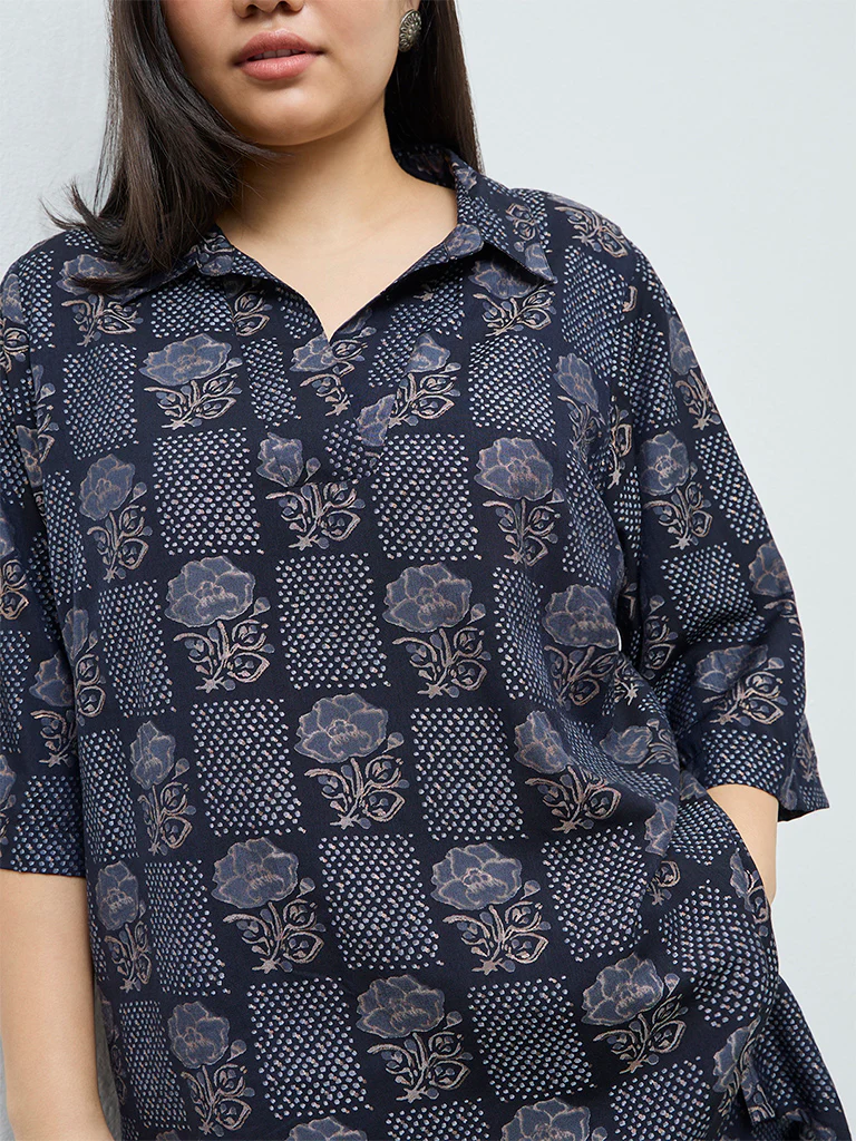 Diza Black Floral Design Tunic - Image 3