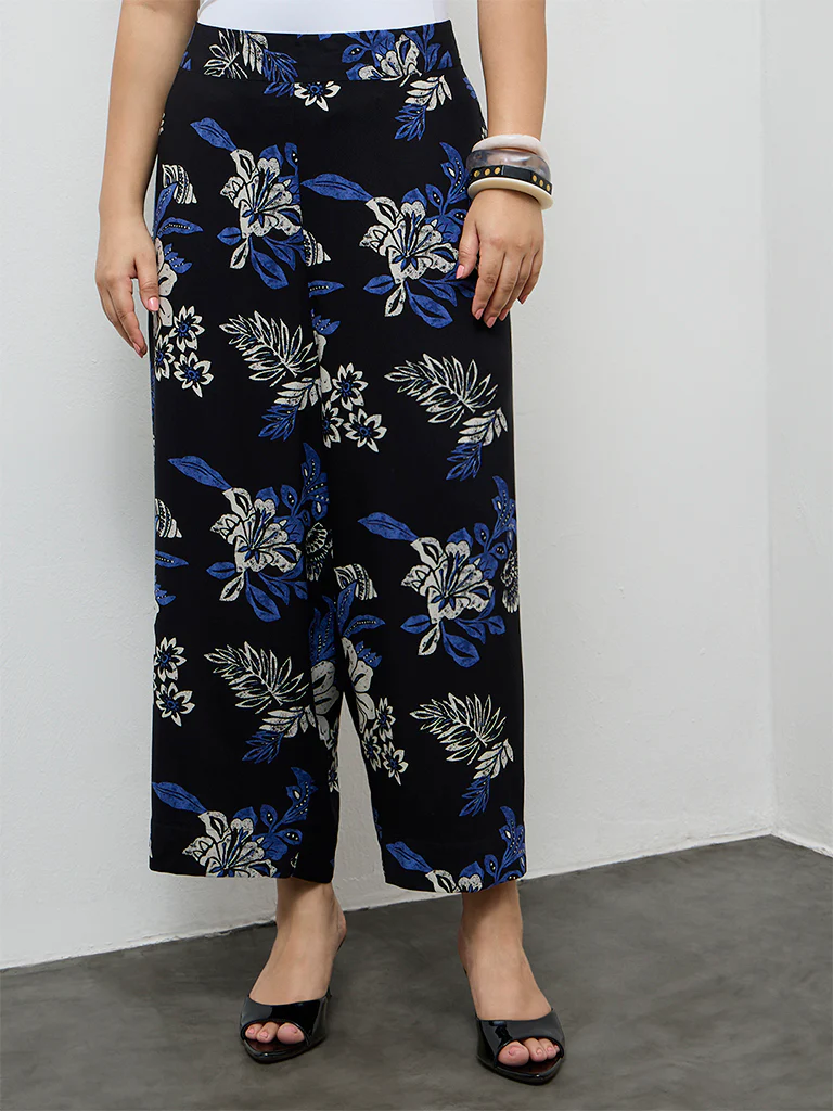 Diza Black Floral Printed Ethnic Pants
