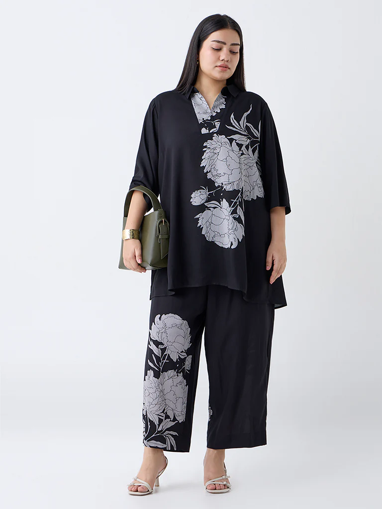 Diza Black Floral Printed Tunic - Image 2