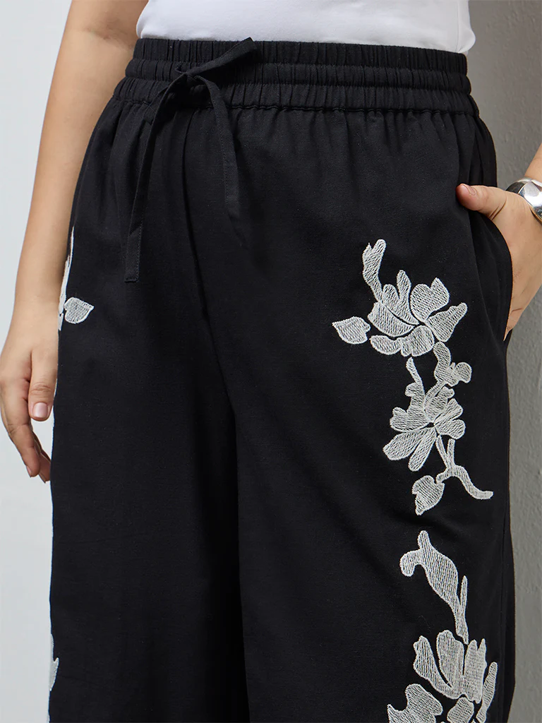Diza Black Foliage Embroidered Pants - Image 3