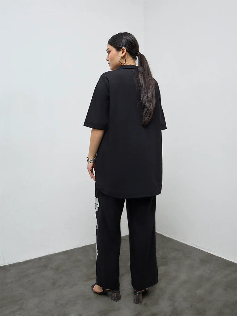 Diza Black Foliage Embroidered Pants - Image 4