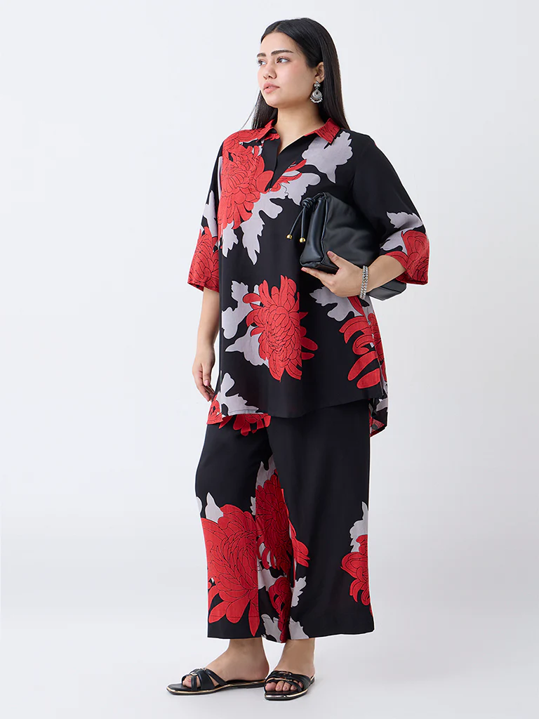 Diza Black Foliage Pattern Tunic - Image 2