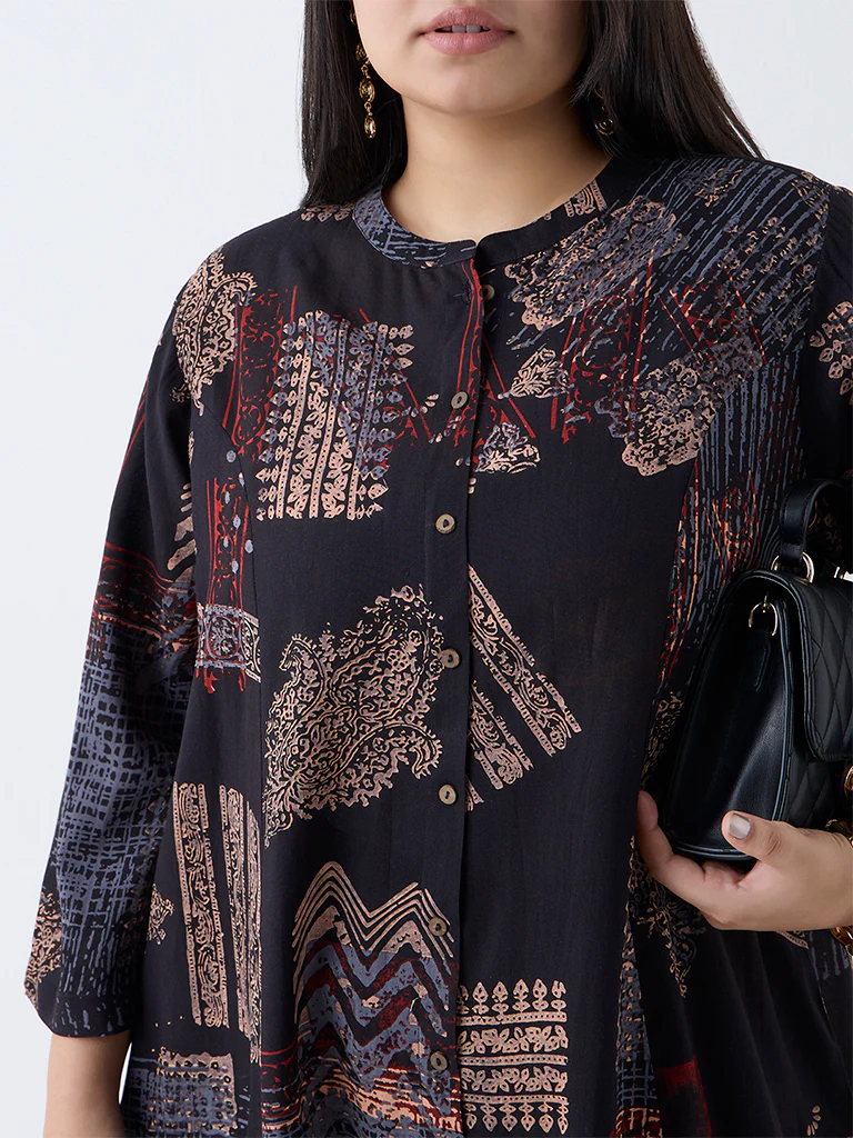 Diza Black Printed A-Line Kurta - Image 3