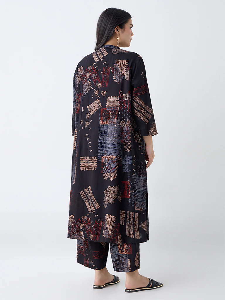 Diza Black Printed A-Line Kurta - Image 4