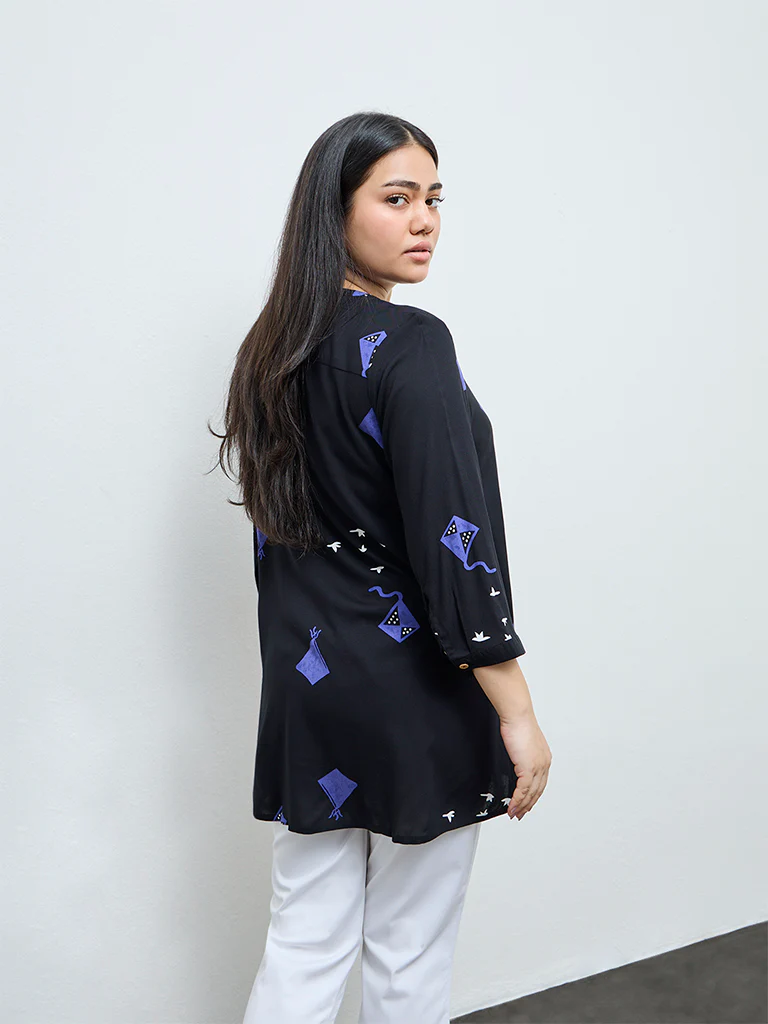 Diza Black Printed A-Line Tunic - Image 4