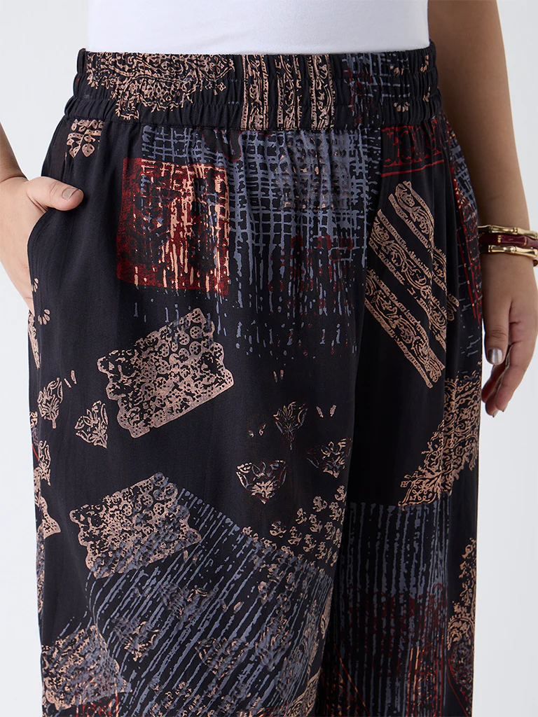 Diza Black Printed Ethnic Pants - Image 3