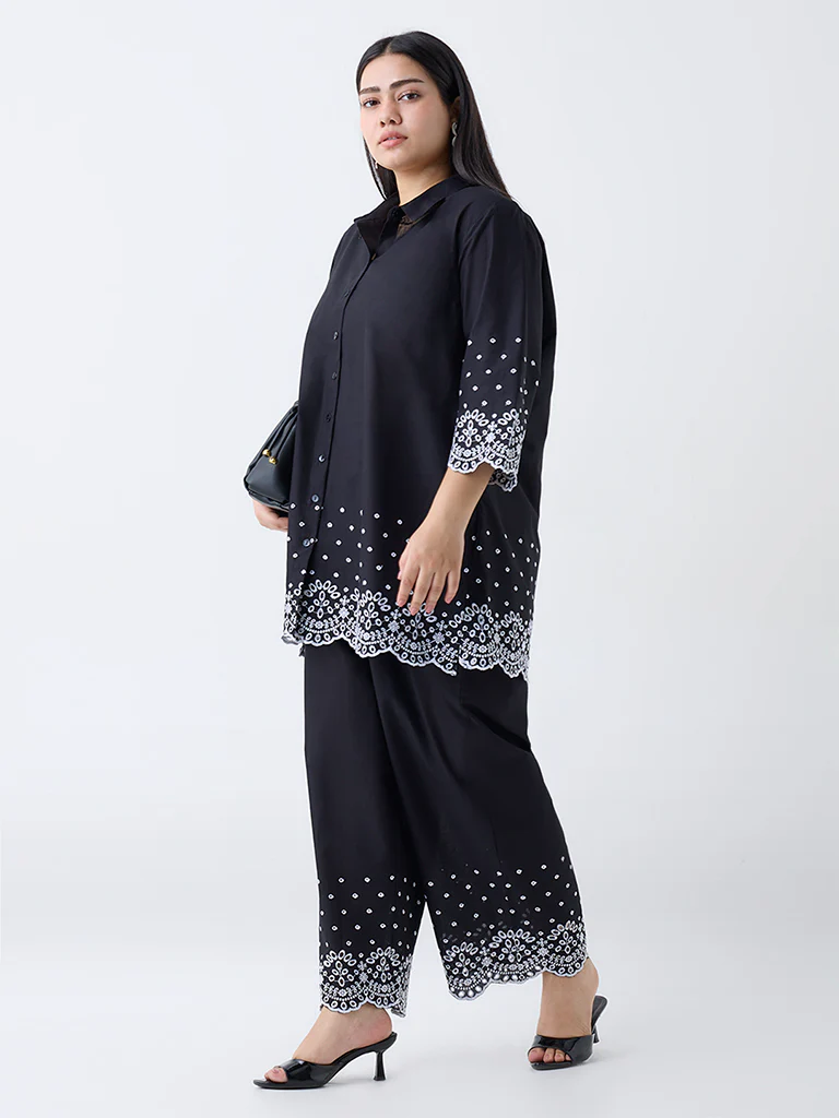 Diza Black Schiffli Embroidered Cotton Tunic - Image 2