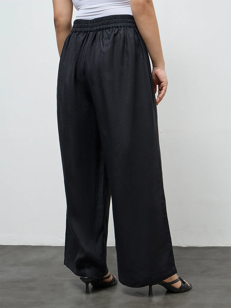 Diza Black Solid Linen Pants - Image 4