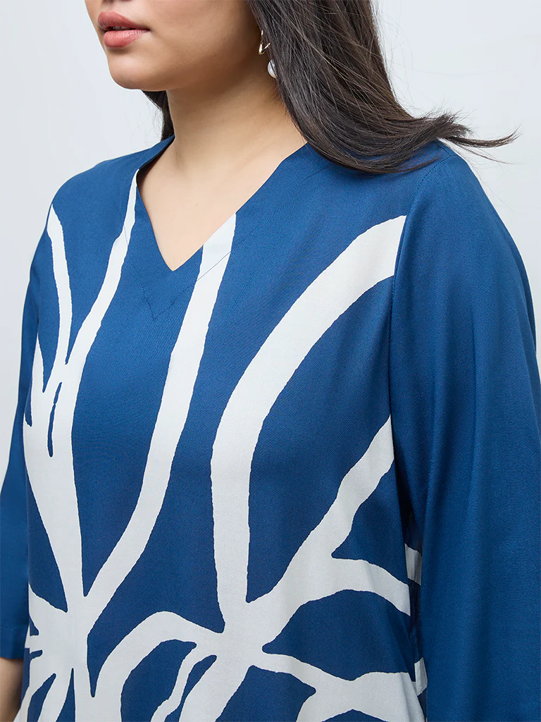 Diza Blue Abstract Printed A-Line Kurta - Image 3