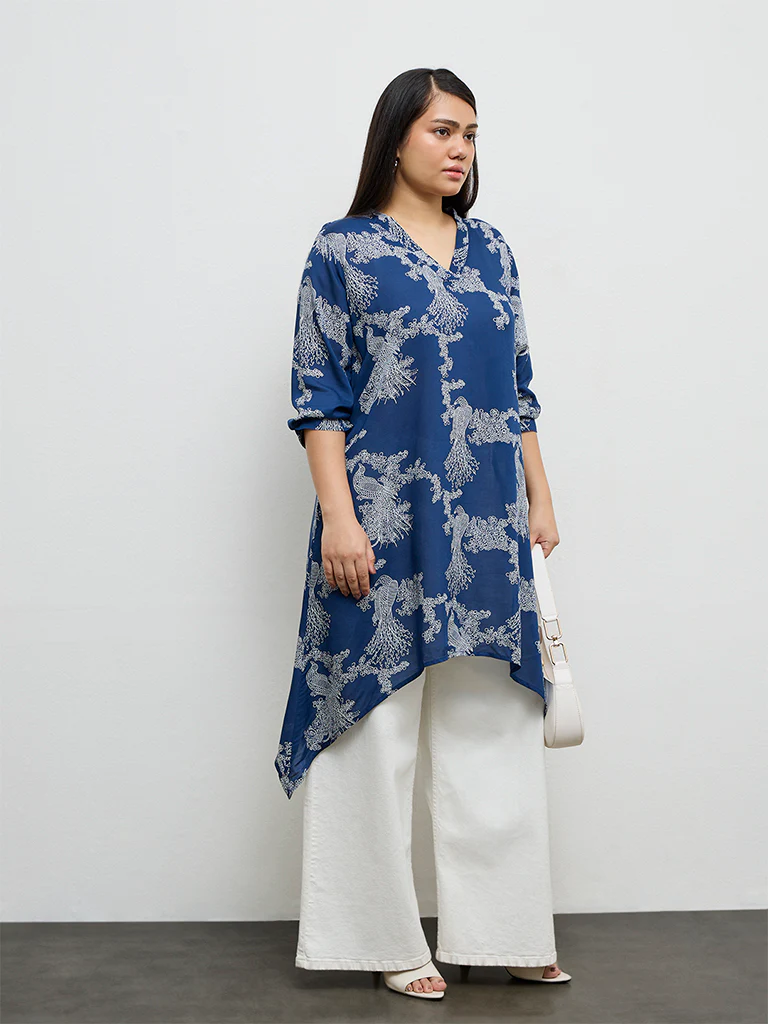 Diza Blue Bird Printed A-Line Kurta - Image 2