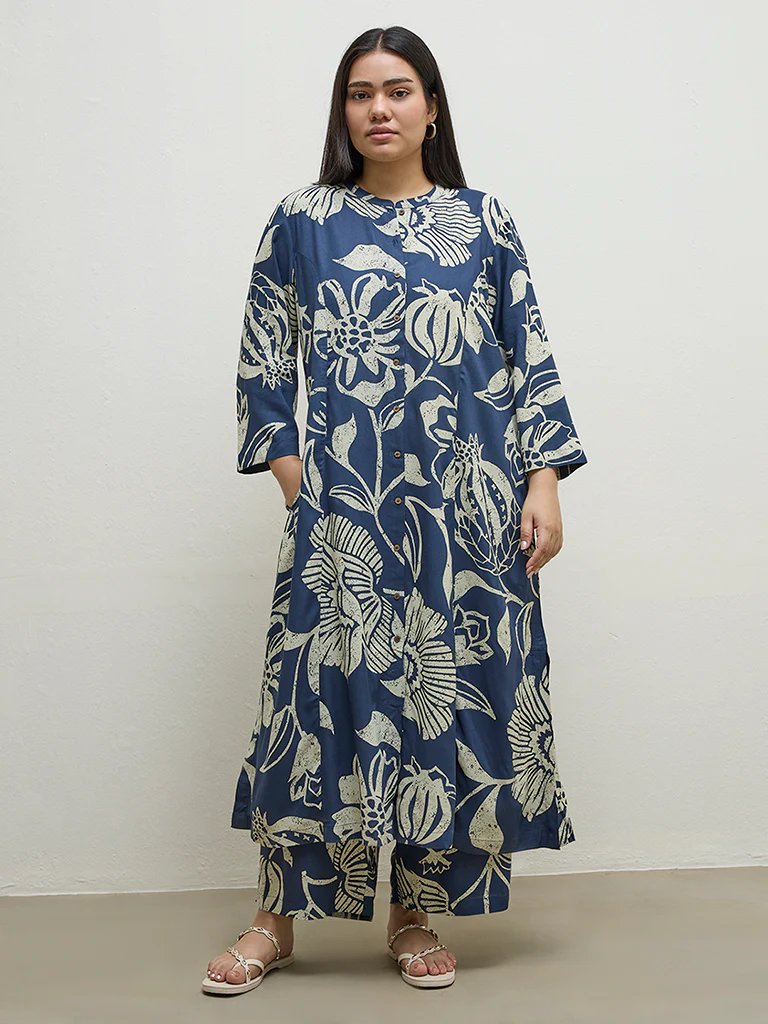 Diza Blue Botanical Printed Palazzos - Image 2