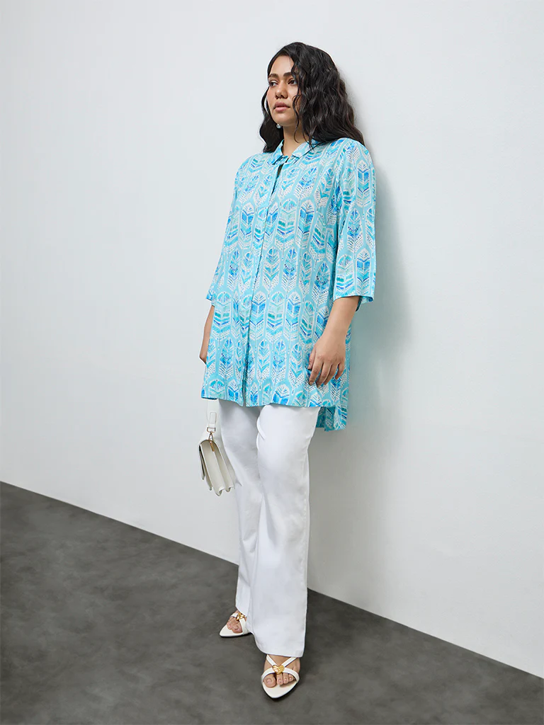 Diza Blue Botanical Printed Tunic - Image 2