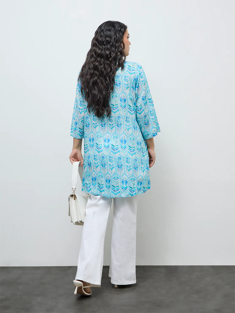 Diza Blue Botanical Printed Tunic - Image 4