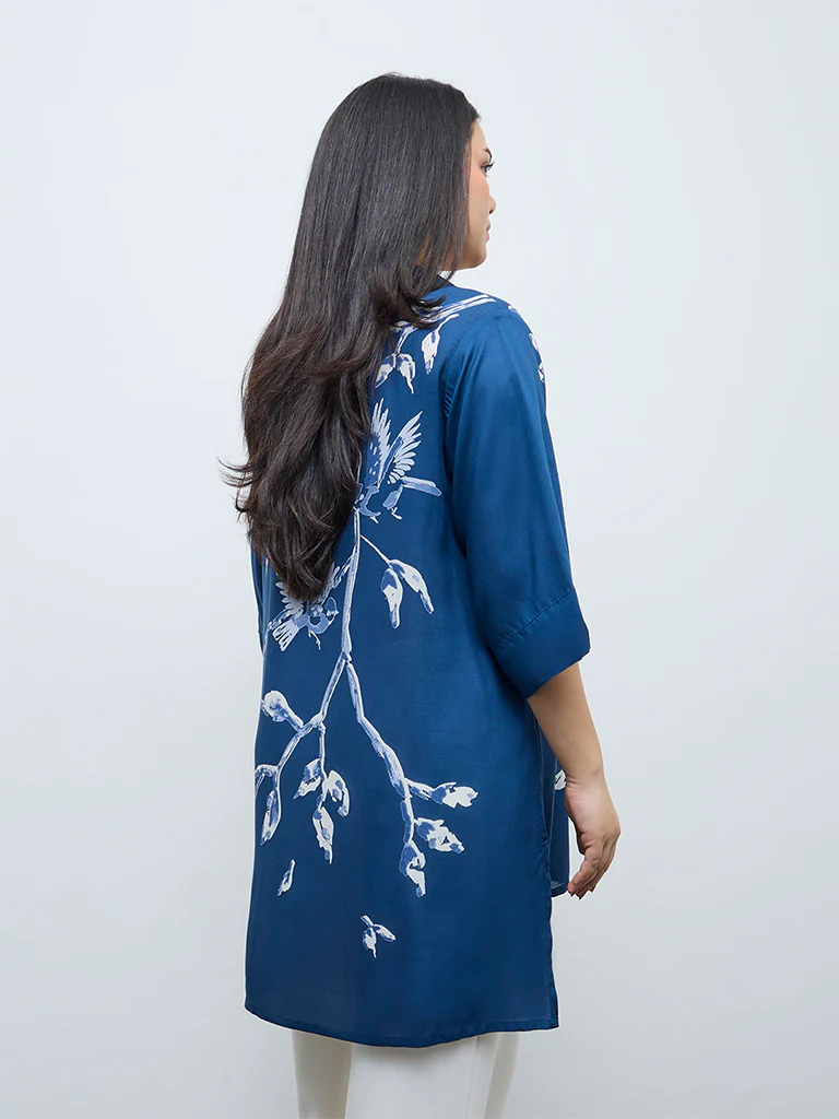 Diza Blue Printed Hi-Low Tunic - Image 3