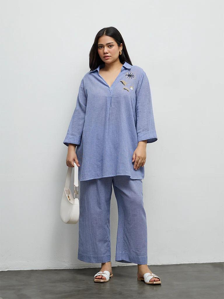Diza Blue Checkered Pants - Image 2