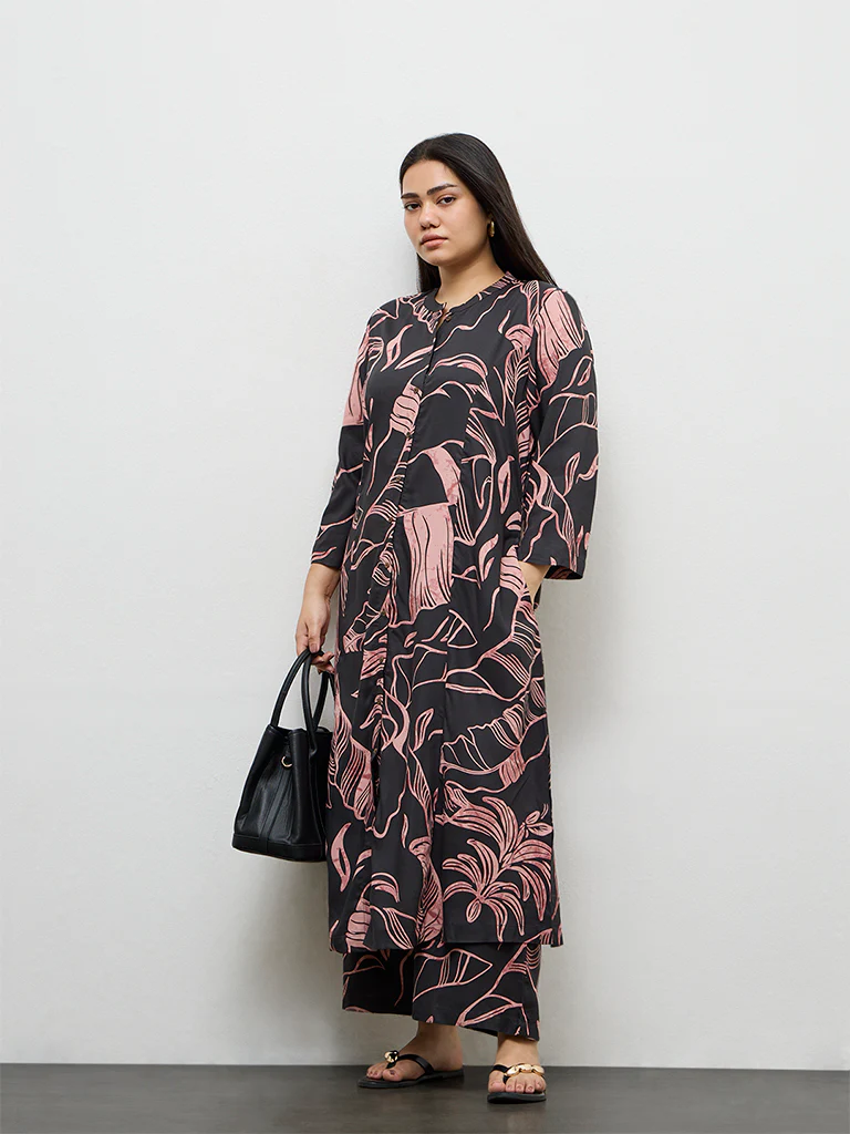 Diza Charcoal Leaf Pattern Palazzos - Image 2
