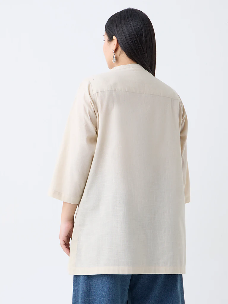 Diza Cream Floral Embroidered Cotton Kurti - Image 4