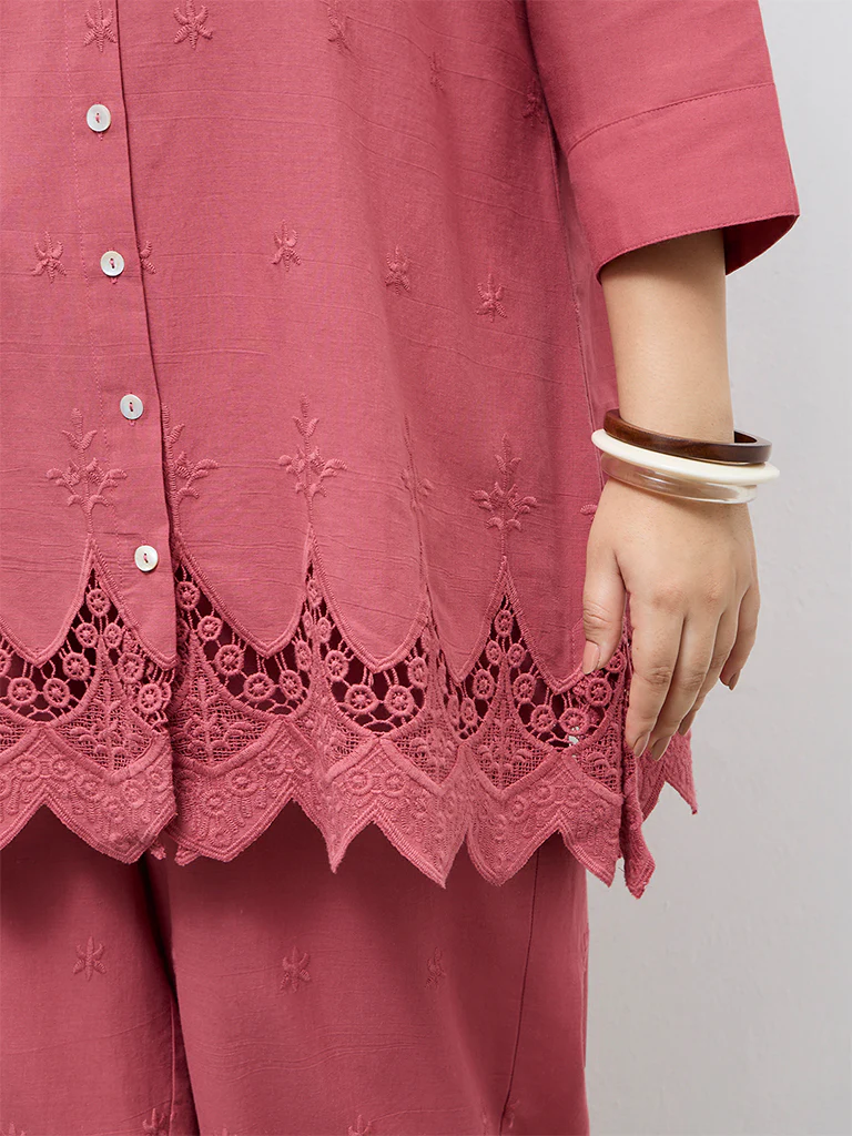 Diza Dusty Pink Embroidered Cotton Tunic - Image 3