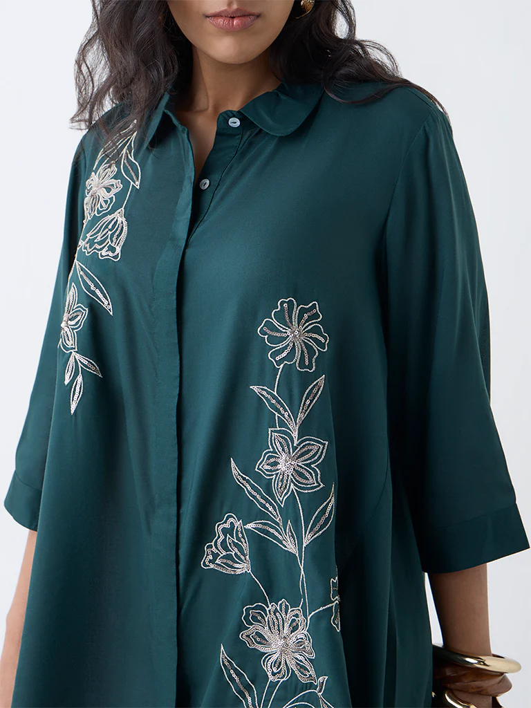 Diza Green Floral Embellished Tunic - Image 3