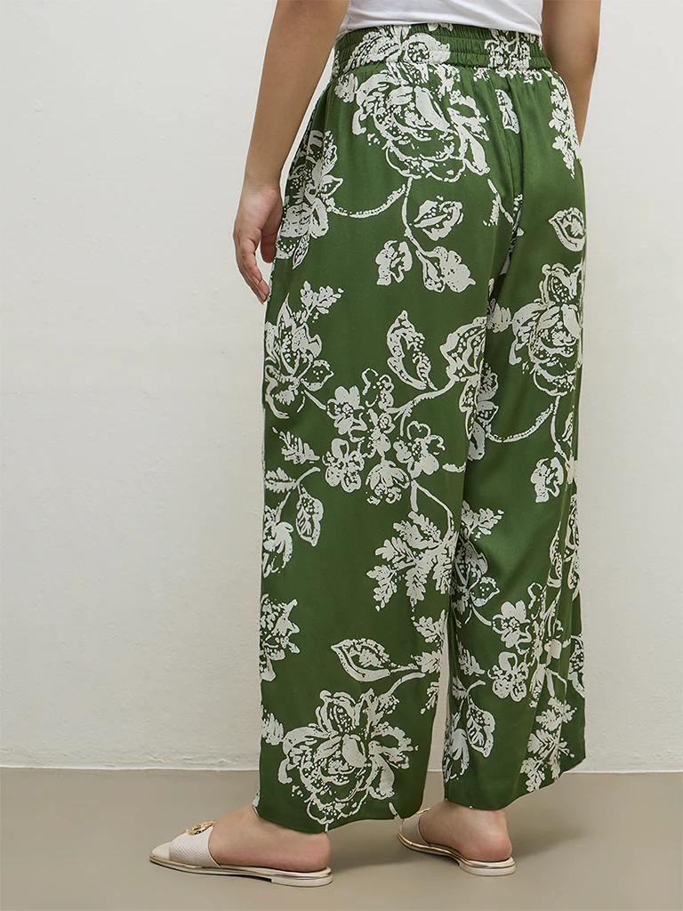 Diza Green Floral Pattern Palazzos - Image 4