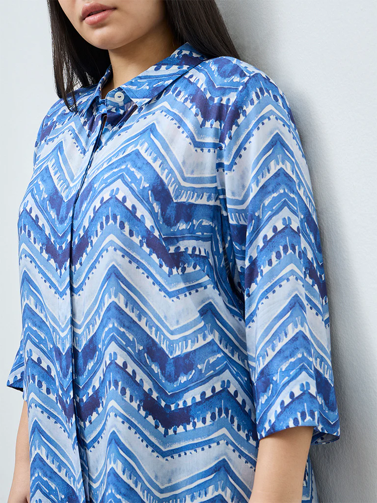 Diza Indigo Chevron Pattern Tunic - Image 3
